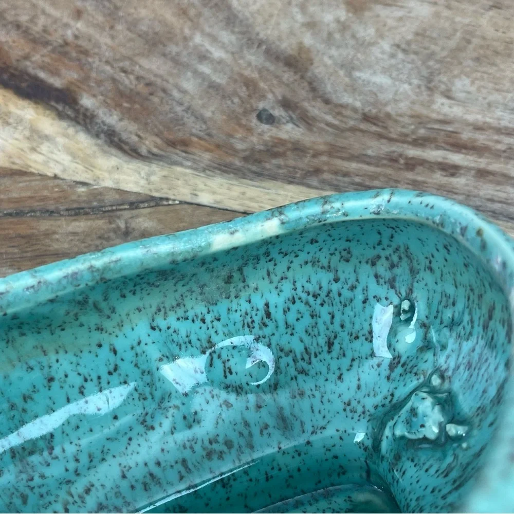 Vintage l 60s MCM Glazed Flower Succulent Triangular Corner Mini Footed Planter